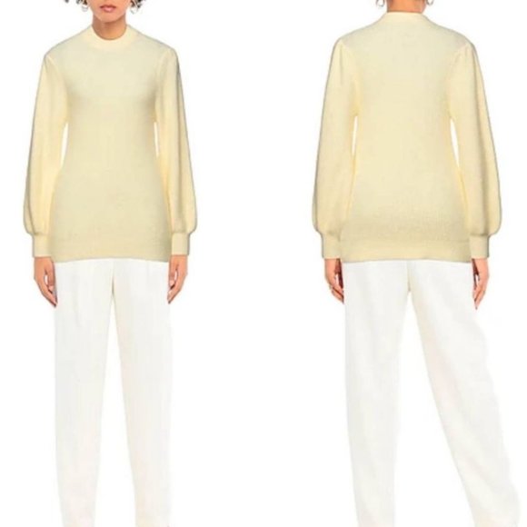 Ganni Alpaca Wool Sweater Mock Neck Balloon Puff Sleeve Yellow Cream XS - Picture 4 of 10